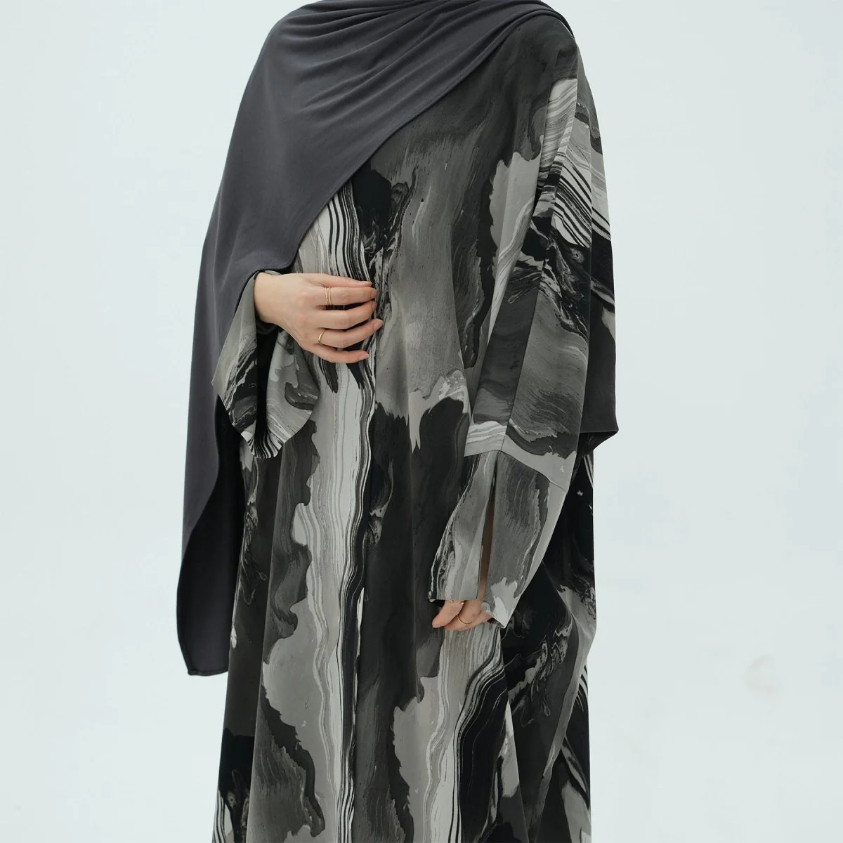 Modest Islamic Fashion Artistic Floral Geometric Designs Elegant Printed Cardigan Abaya (MOA154) - Image 5