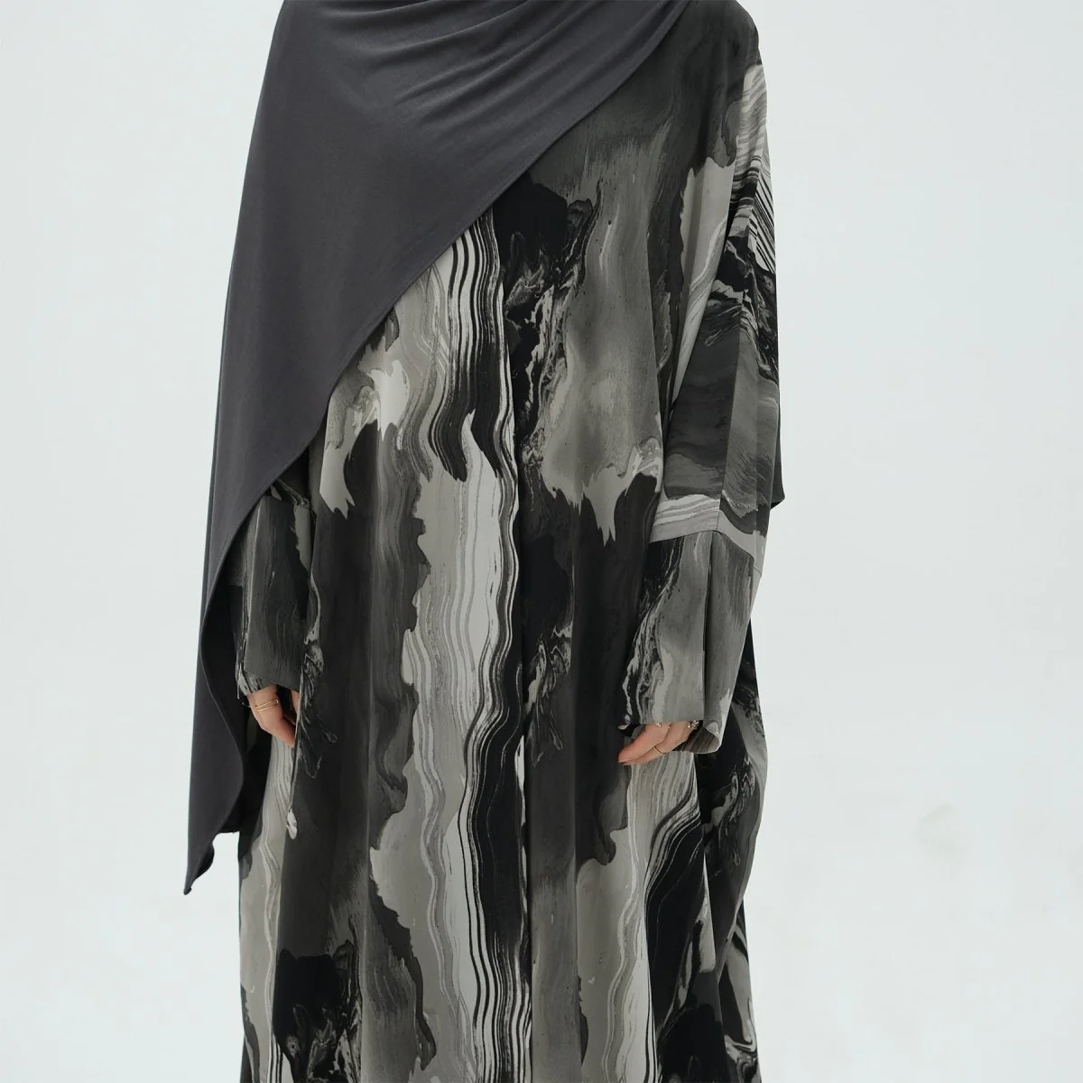 Modest Islamic Fashion Artistic Floral Geometric Designs Elegant Printed Cardigan Abaya (MOA154) - Image 6