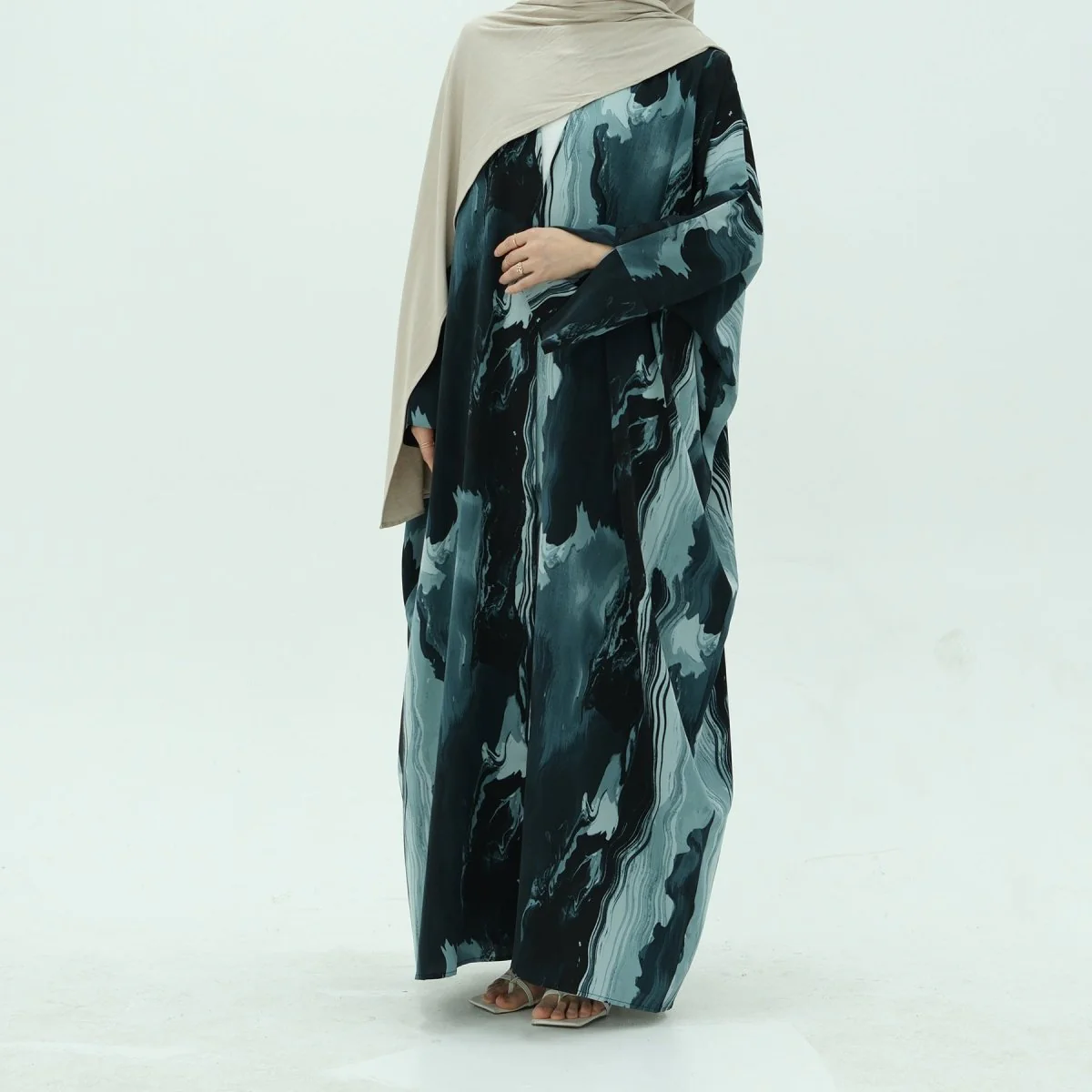 Modest Islamic Fashion Artistic Floral Geometric Designs Elegant Printed Cardigan Abaya (MOA154) - Image 9