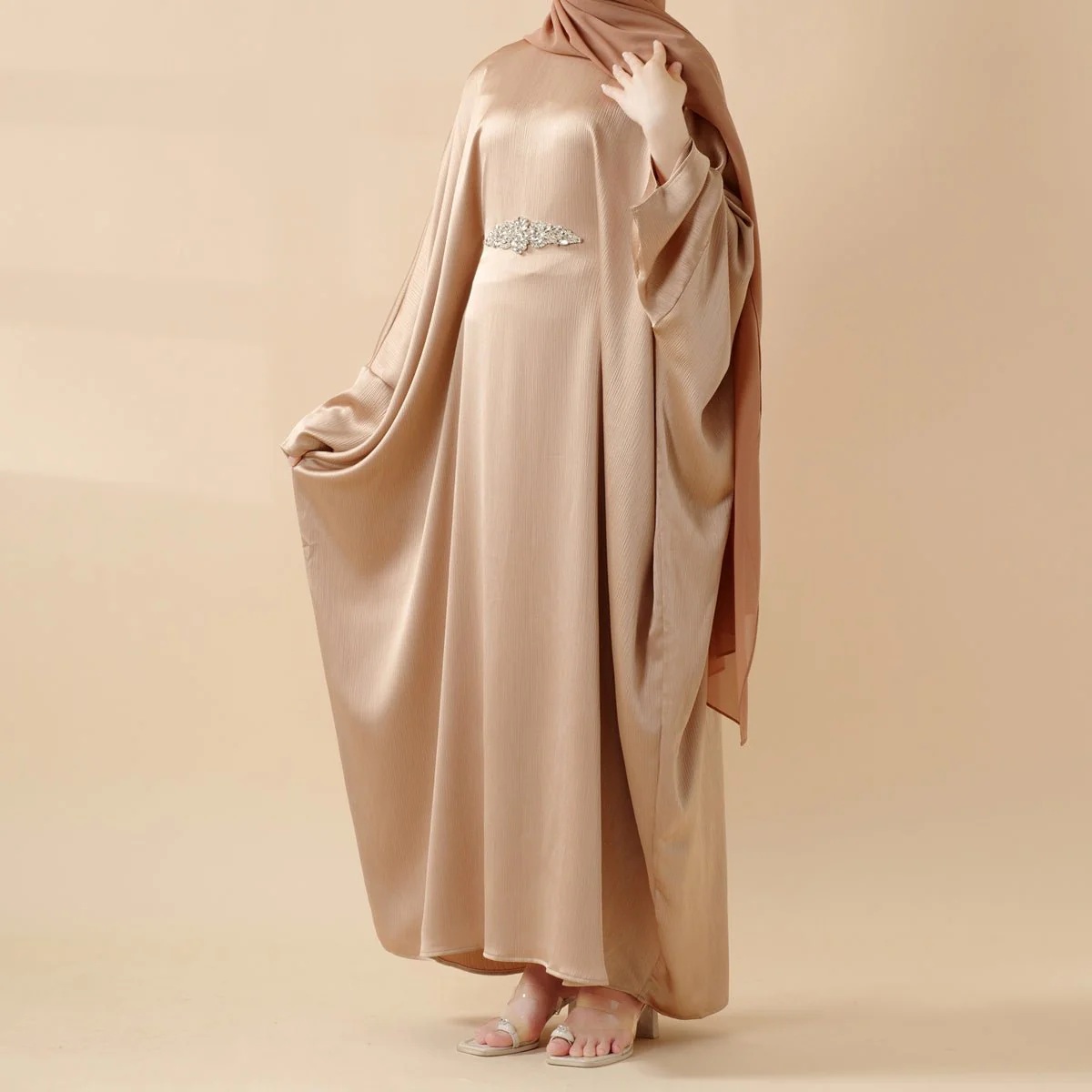 Modest Kaftan for Special Occasions: Batwing Abaya With Rhinestone Waist (MA135) - Image 3