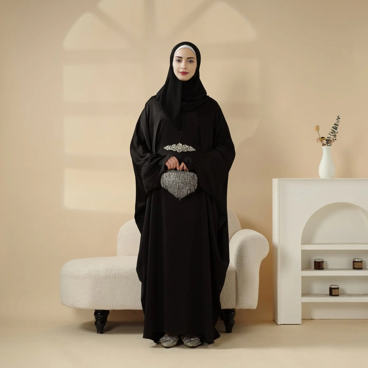 Modest Kaftan for Special Occasions: Batwing Abaya With Rhinestone Waist (MA135) - Image 7