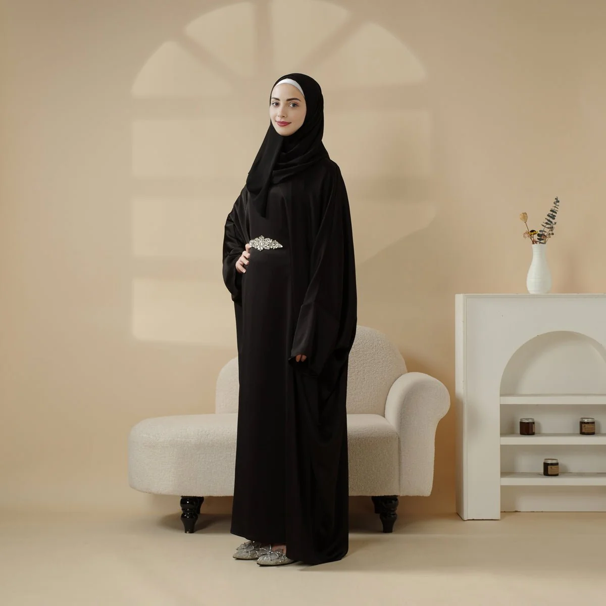 Modest Kaftan for Special Occasions: Batwing Abaya With Rhinestone Waist (MA135) - Image 8