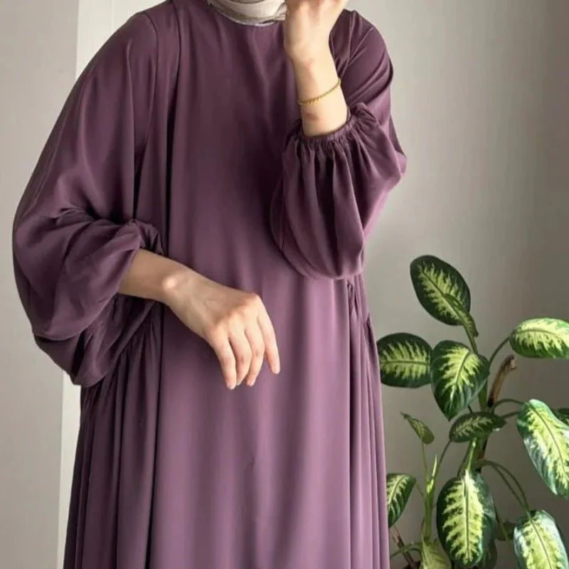 Modest Loose Fit Abaya with Lantern Sleeves | Ice Crepe Pullover Abaya (MA153) - Image 12