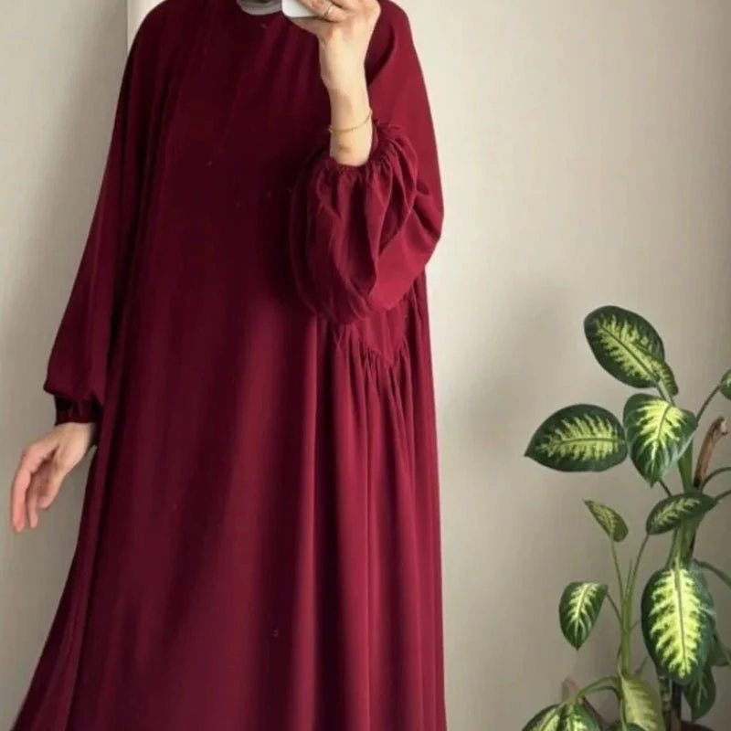 Modest Loose Fit Abaya with Lantern Sleeves | Ice Crepe Pullover Abaya (MA153) - Image 14
