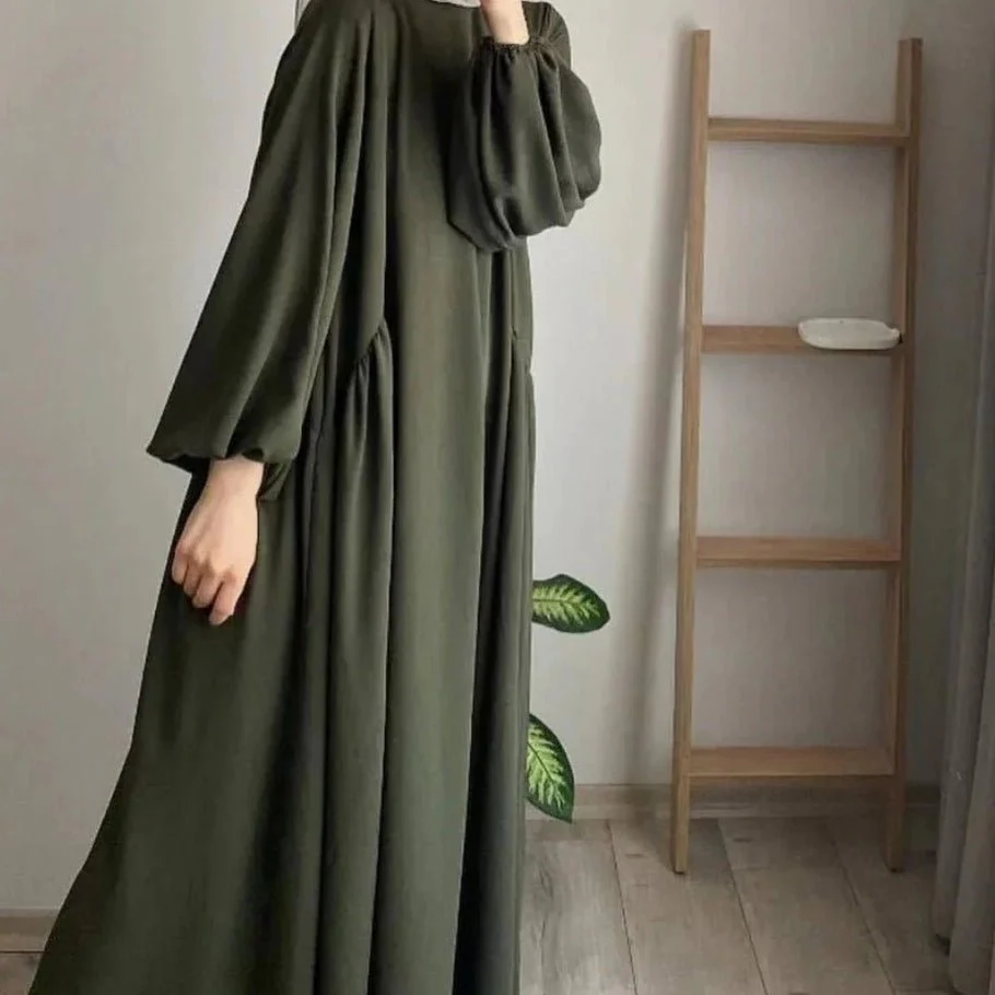 Modest Loose Fit Abaya with Lantern Sleeves | Ice Crepe Pullover Abaya (MA153) - Image 5