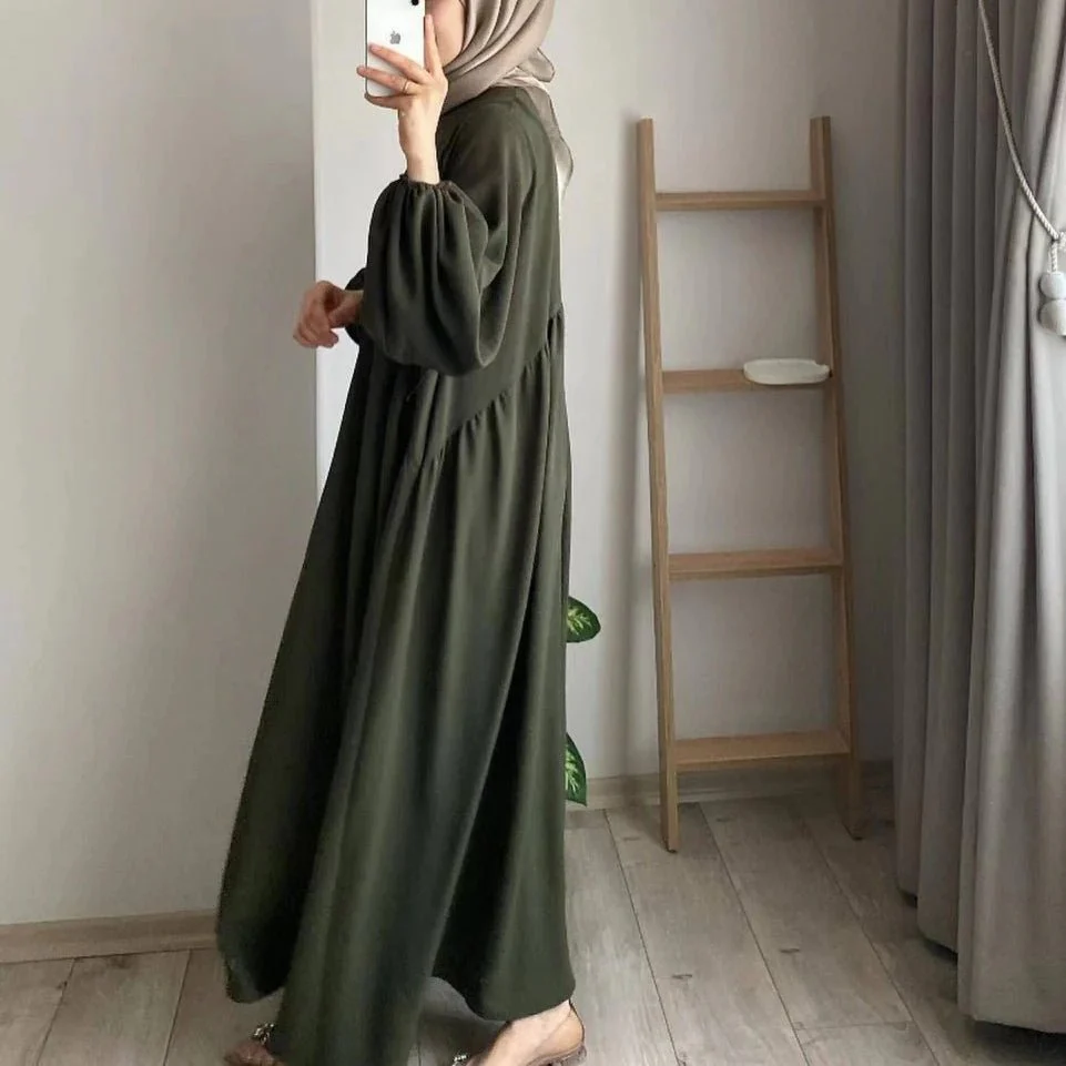 Modest Loose Fit Abaya with Lantern Sleeves | Ice Crepe Pullover Abaya (MA153) - Image 6