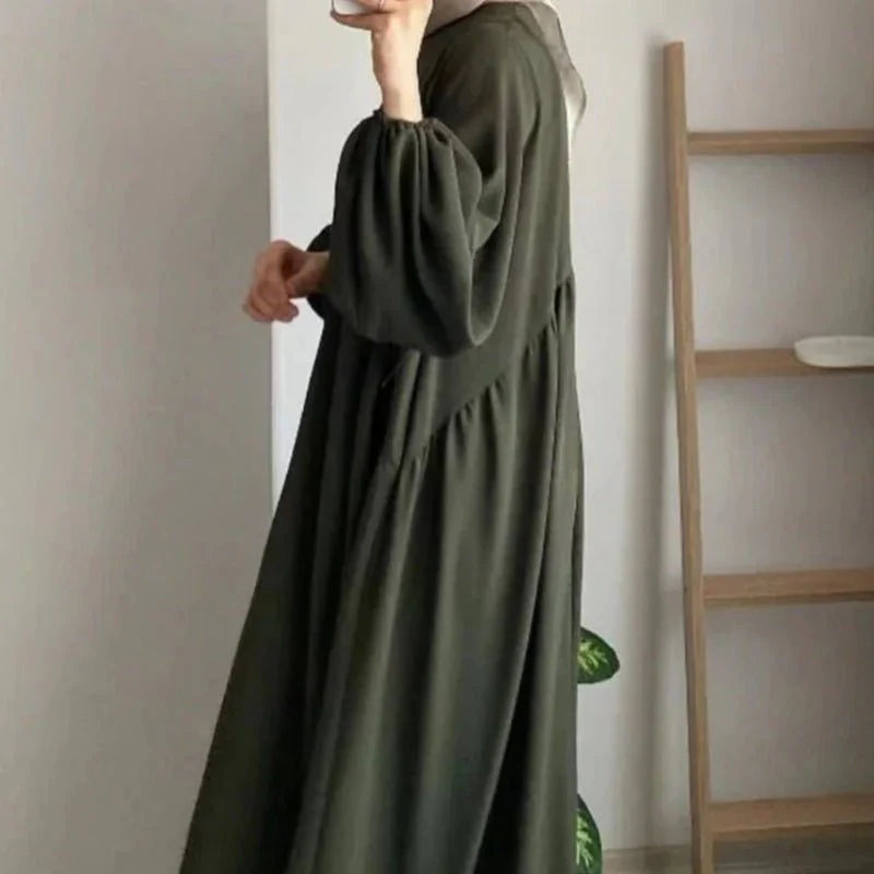 Modest Loose Fit Abaya with Lantern Sleeves | Ice Crepe Pullover Abaya (MA153) - Image 7