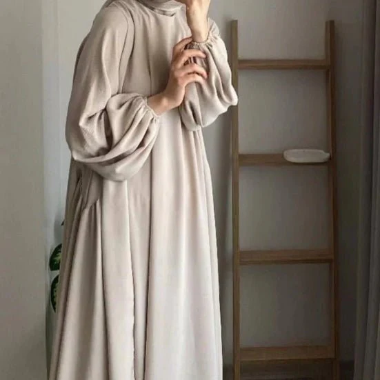 Modest Loose Fit Abaya with Lantern Sleeves | Ice Crepe Pullover Abaya (MA153) - Image 8