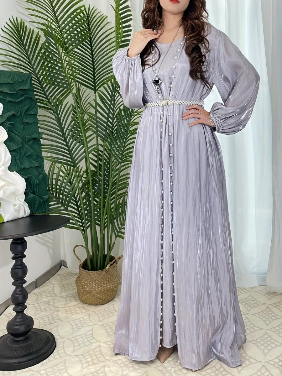 Modest Luxe Pearl-Embellished Streamer Evening Abaya Dress (MOA149) - Image 5