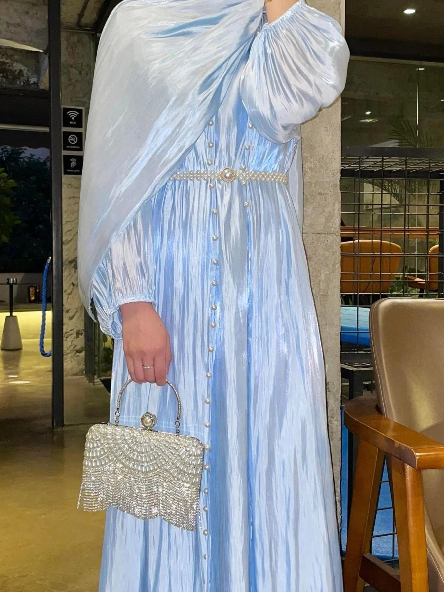 Modest Luxe Pearl-Embellished Streamer Evening Abaya Dress (MOA149) - Image 7