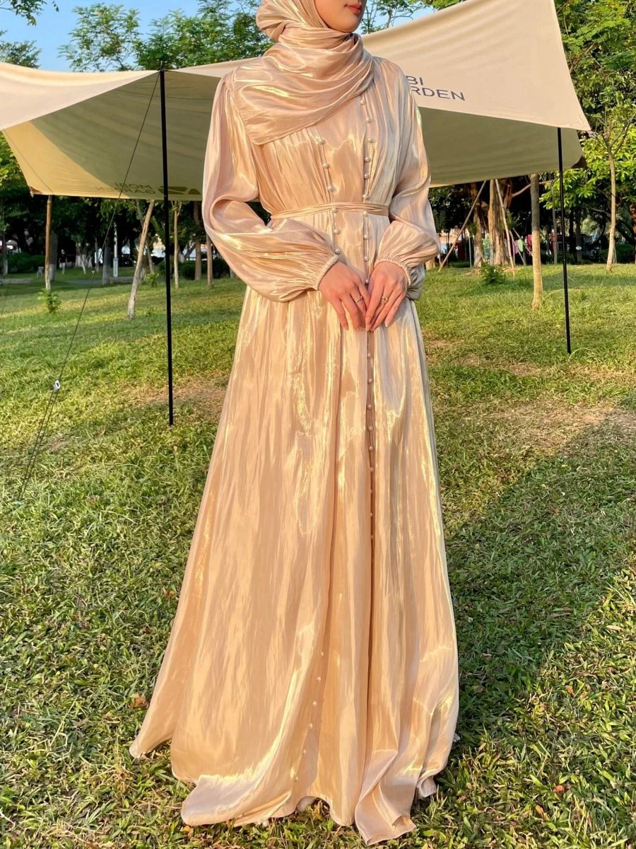 Modest Luxe Pearl-Embellished Streamer Evening Abaya Dress (MOA149) - Image 8