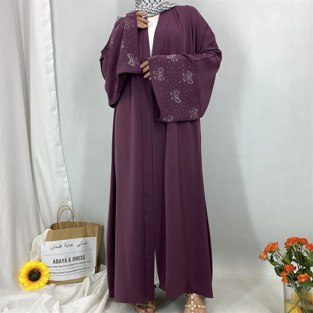 Modest Luxury Exquisite Transfer Diamond Printer Butterfly Sleeve Abaya (MOA206) - Image 11