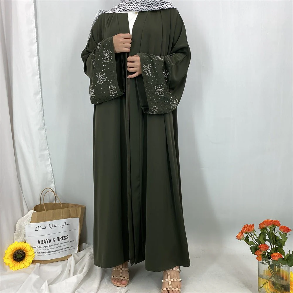 Modest Luxury Exquisite Transfer Diamond Printer Butterfly Sleeve Abaya (MOA206) - Image 13