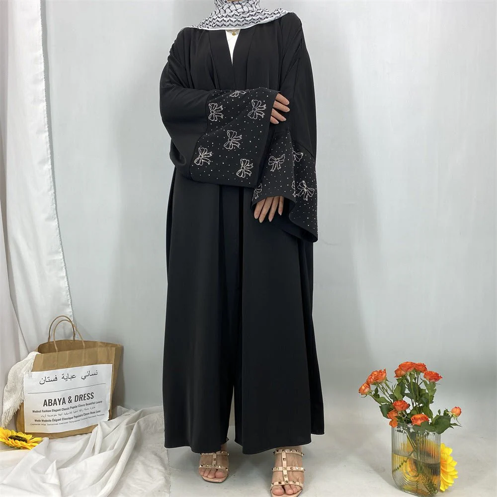 Modest Luxury Exquisite Transfer Diamond Printer Butterfly Sleeve Abaya (MOA206) - Image 14