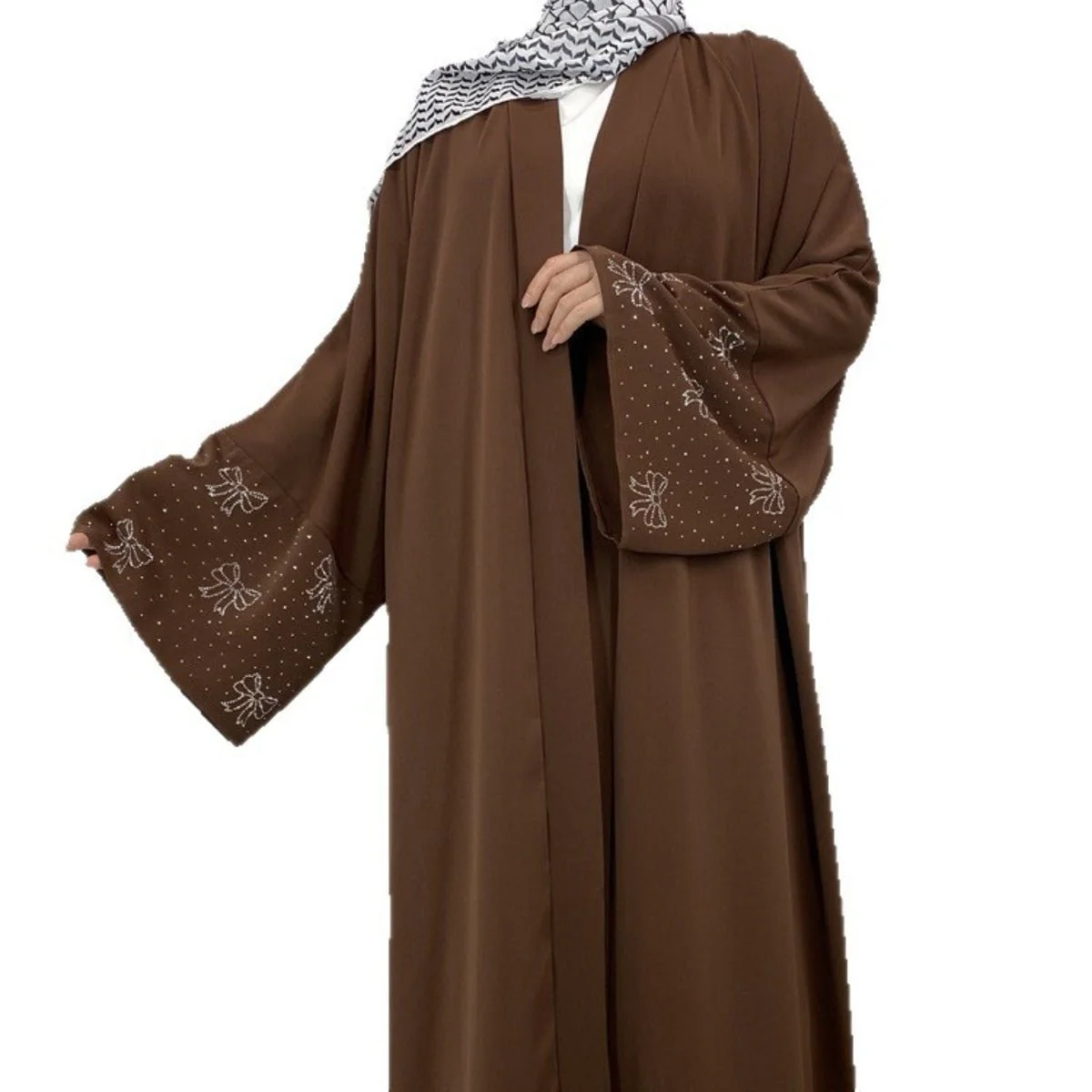 Modest Luxury Exquisite Transfer Diamond Printer Butterfly Sleeve Abaya (MOA206) - Image 8
