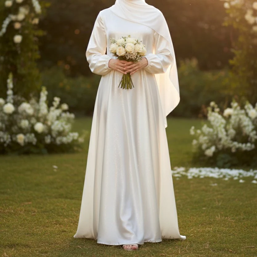 Modest Luxury Premium Satin Abaya | Umbrella Cut A-Line Abaya with Pockets (MA311) - Image 11