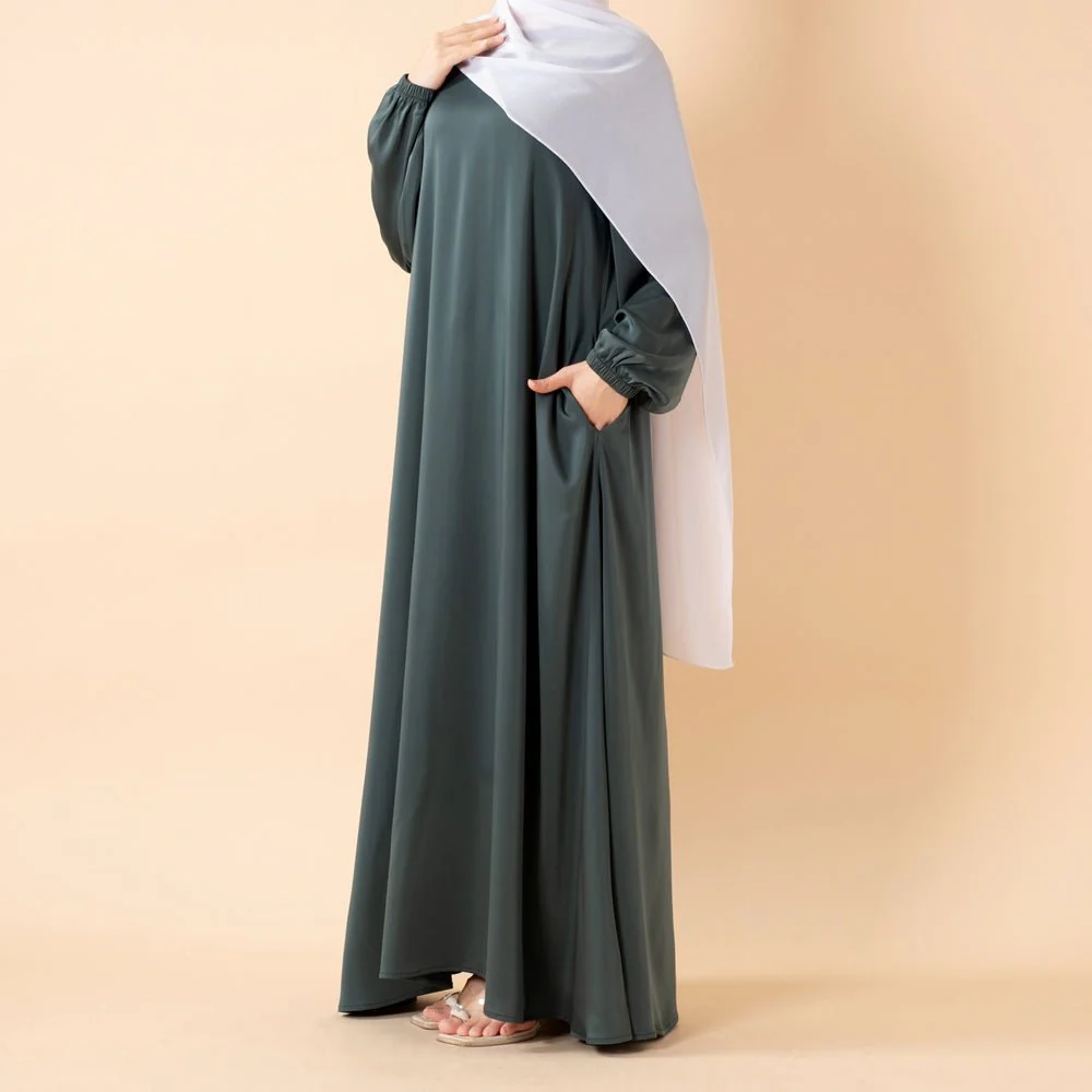 Modest Luxury Premium Satin Abaya | Umbrella Cut A-Line Abaya with Pockets (MA311) - Image 13