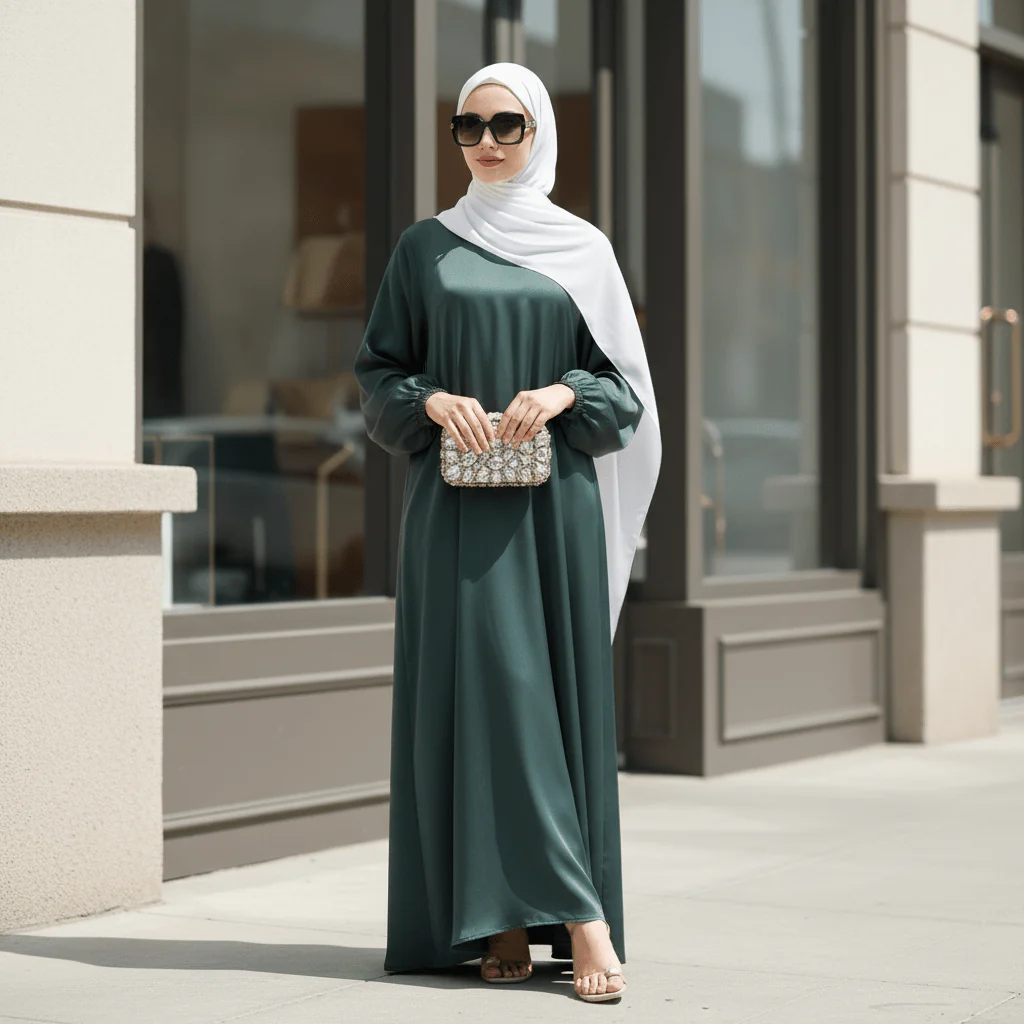Modest Luxury Premium Satin Abaya | Umbrella Cut A-Line Abaya with Pockets (MA311) - Image 3