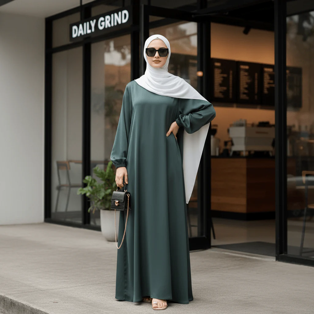 Modest Luxury Premium Satin Abaya | Umbrella Cut A-Line Abaya with Pockets (MA311) - Image 4
