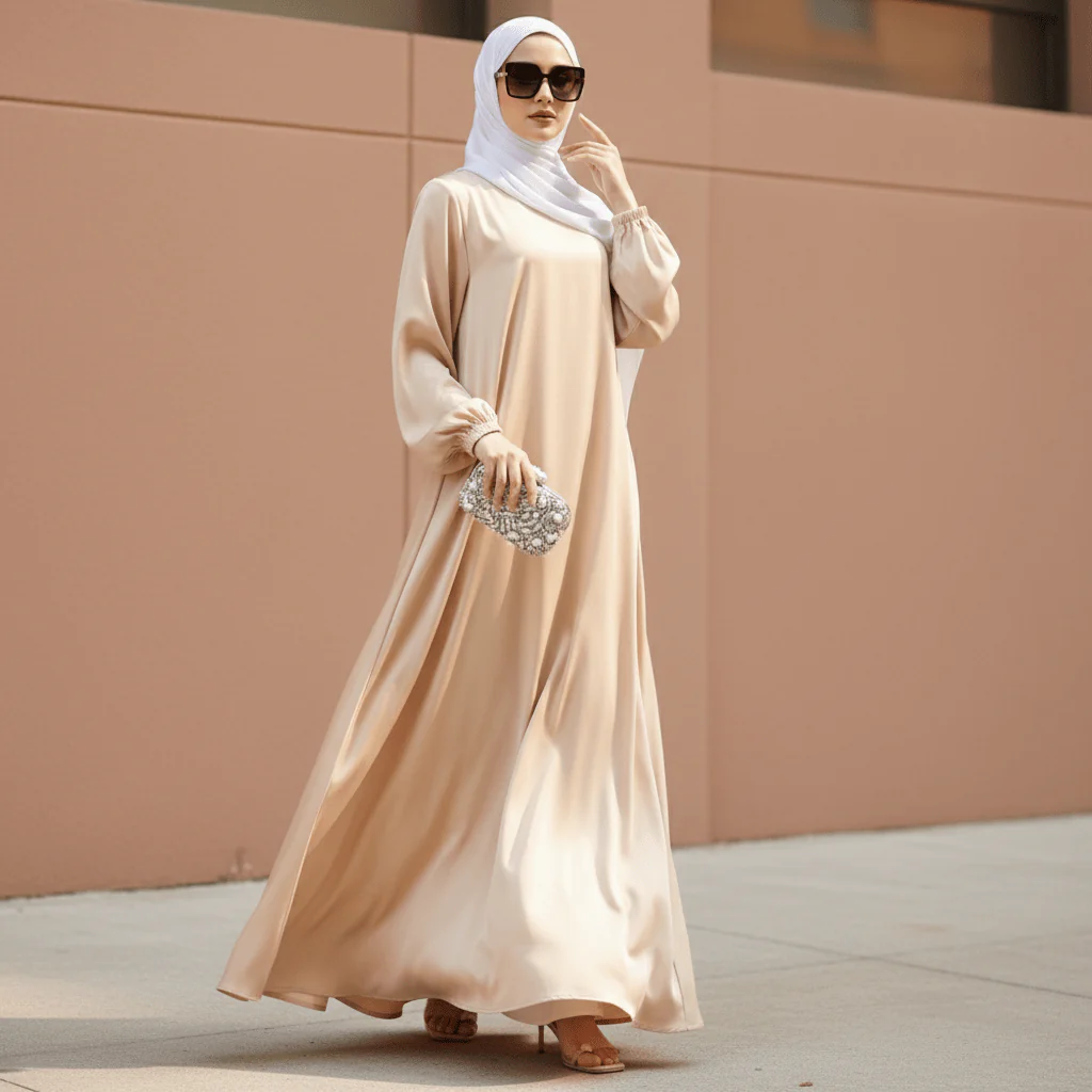 Modest Luxury Premium Satin Abaya | Umbrella Cut A-Line Abaya with Pockets (MA311) - Image 6