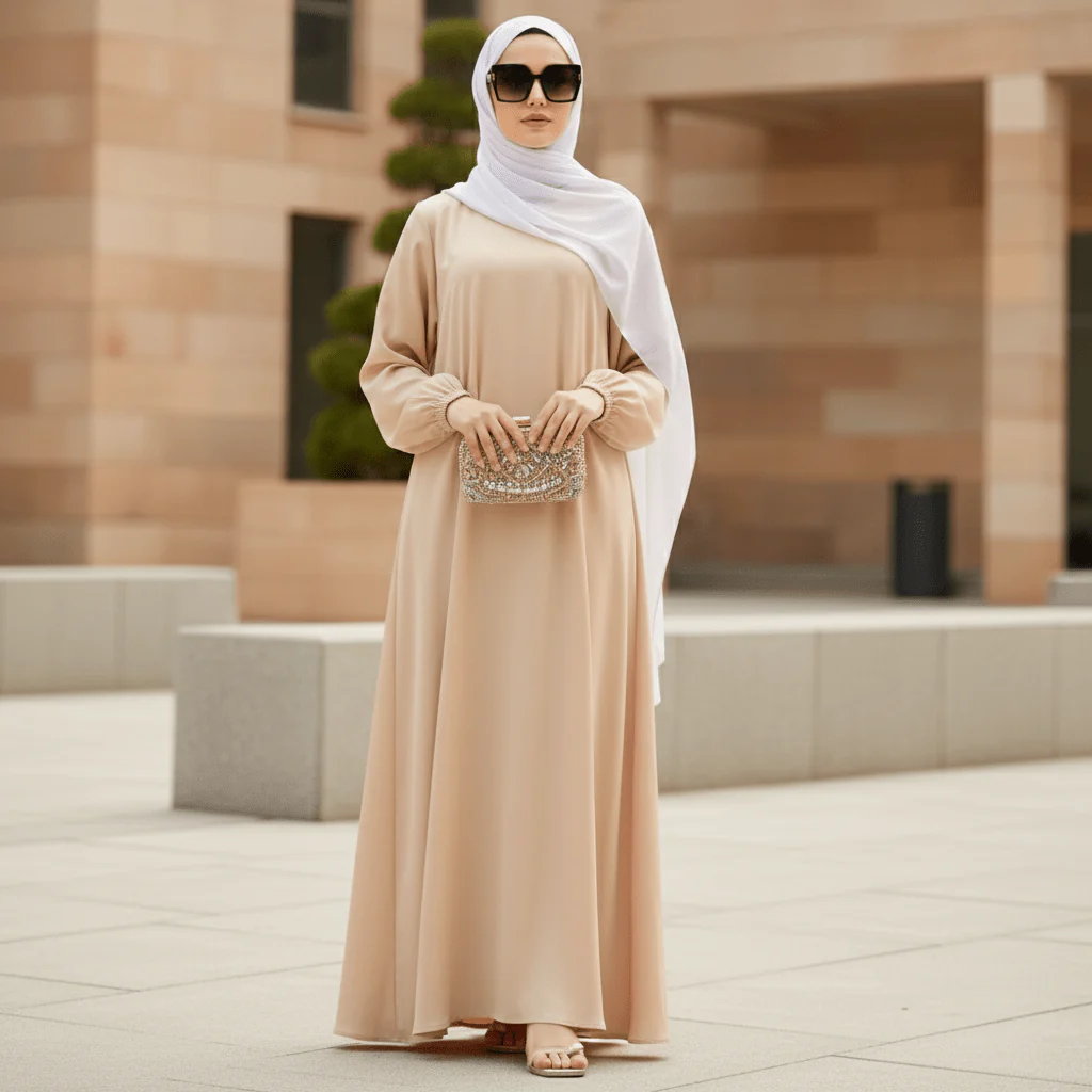 Modest Luxury Premium Satin Abaya | Umbrella Cut A-Line Abaya with Pockets (MA311) - Image 7