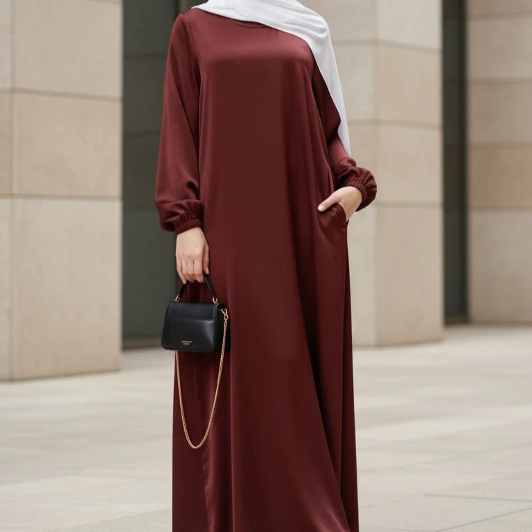 Modest Luxury Premium Satin Abaya | Umbrella Cut A-Line Abaya with Pockets (MA311) - Image 8