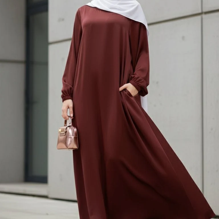 Modest Luxury Premium Satin Abaya | Umbrella Cut A-Line Abaya with Pockets (MA311) - Image 9
