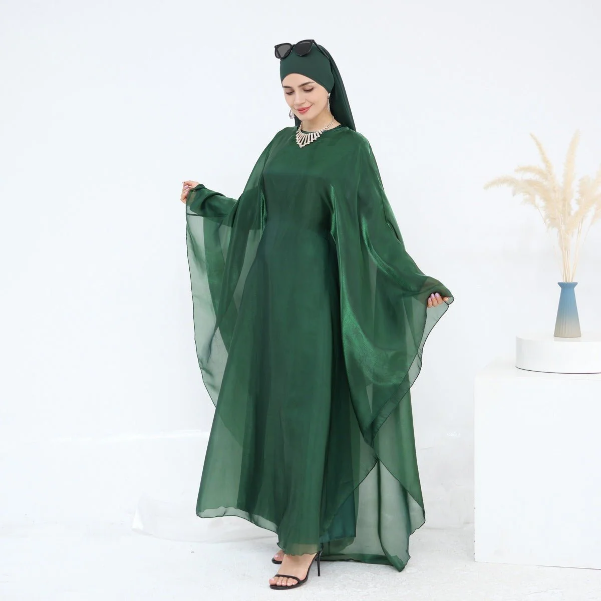 Modest Luxury Solid Color Robe Dress Set | Elegant Bell Sleeve Abaya (MA246) - Image 11