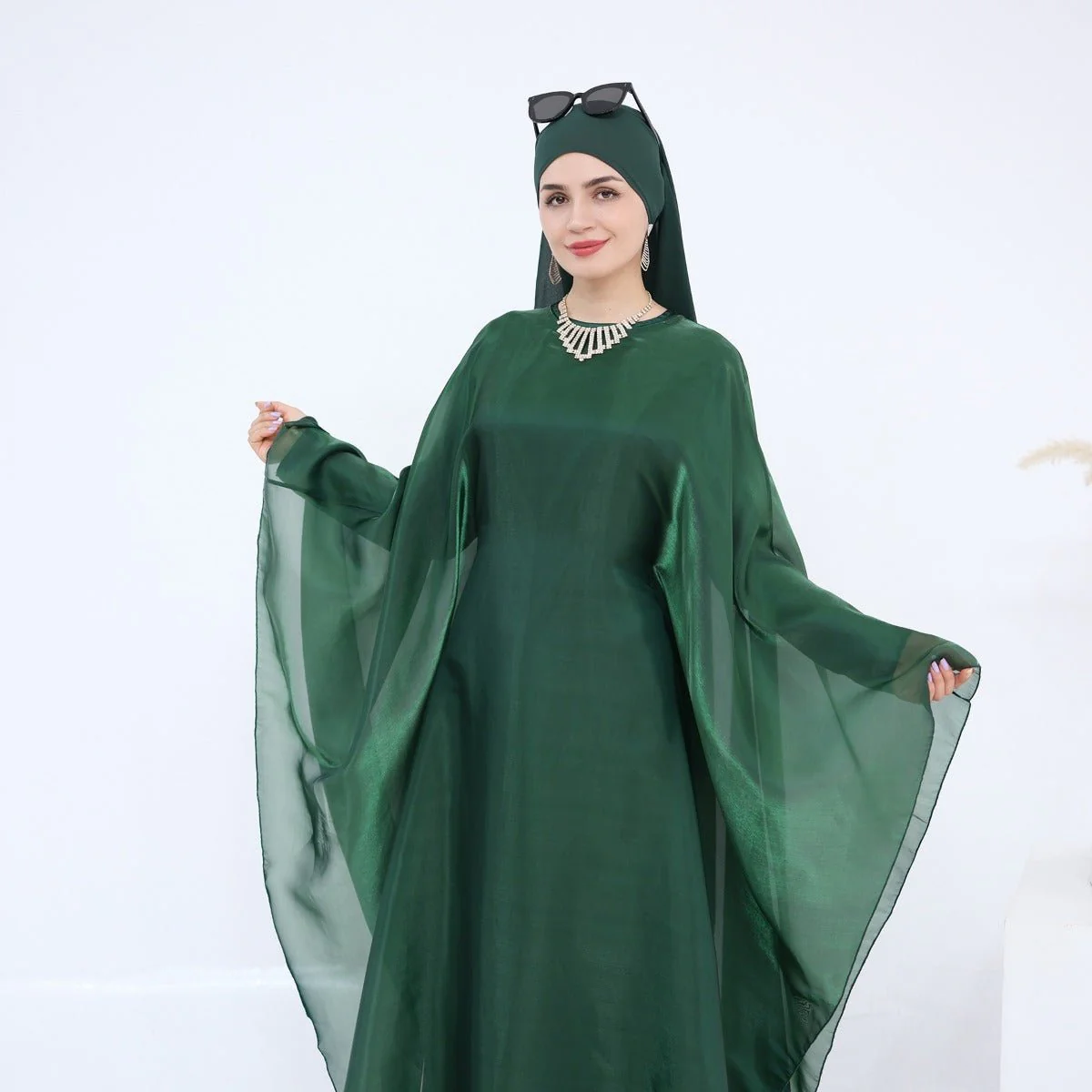 Modest Luxury Solid Color Robe Dress Set | Elegant Bell Sleeve Abaya (MA246) - Image 13