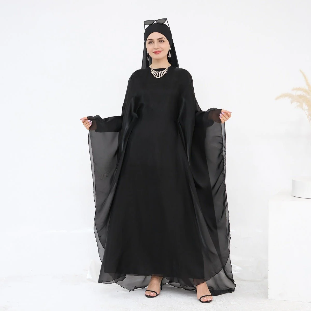 Modest Luxury Solid Color Robe Dress Set | Elegant Bell Sleeve Abaya (MA246) - Image 14