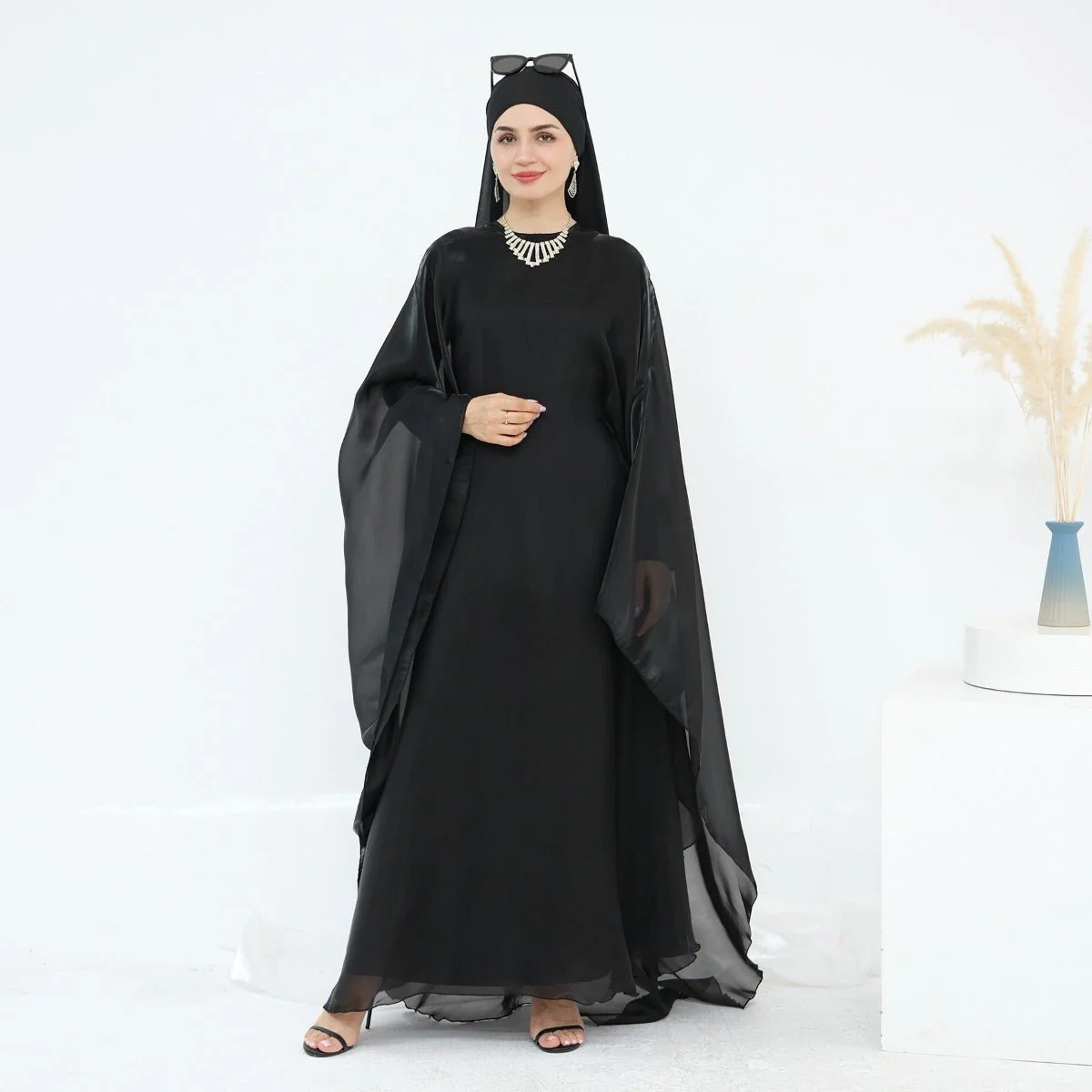 Modest Luxury Solid Color Robe Dress Set | Elegant Bell Sleeve Abaya (MA246) - Image 15