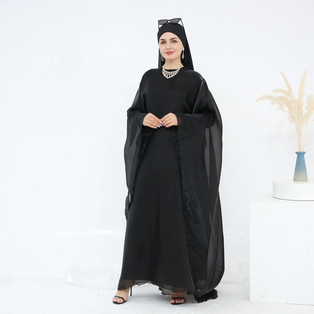 Modest Luxury Solid Color Robe Dress Set | Elegant Bell Sleeve Abaya (MA246) - Image 16