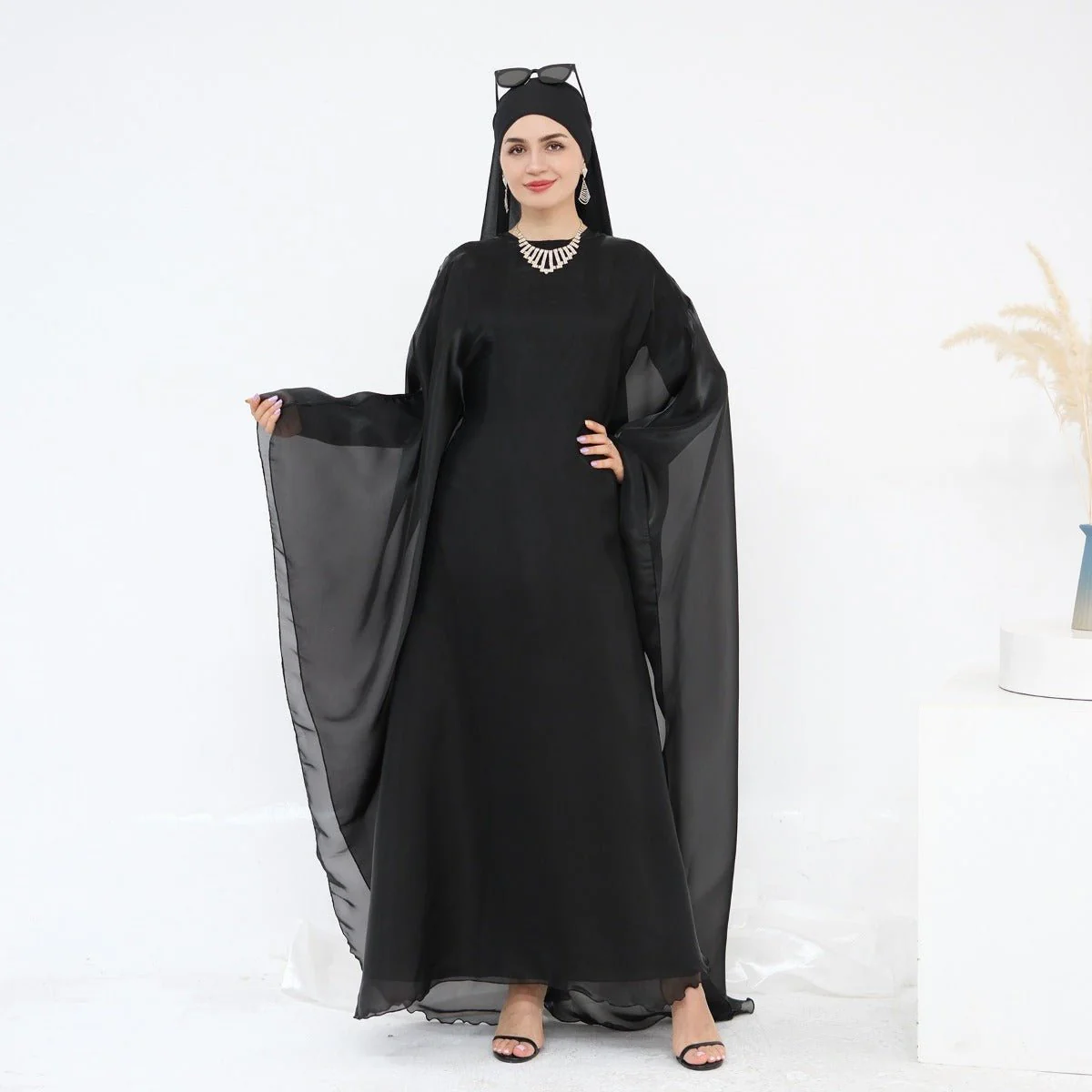 Modest Luxury Solid Color Robe Dress Set | Elegant Bell Sleeve Abaya (MA246) - Image 17
