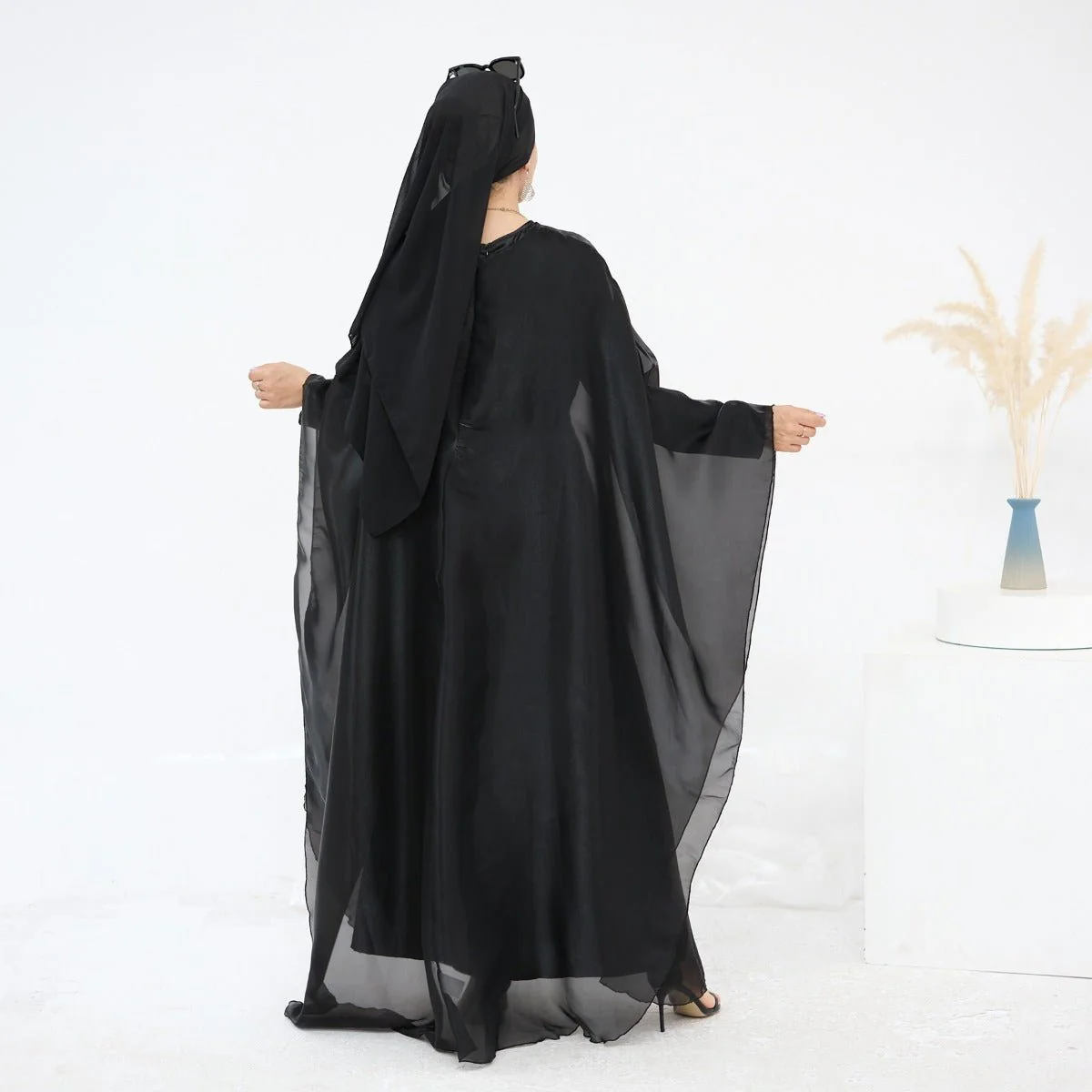 Modest Luxury Solid Color Robe Dress Set | Elegant Bell Sleeve Abaya (MA246) - Image 18