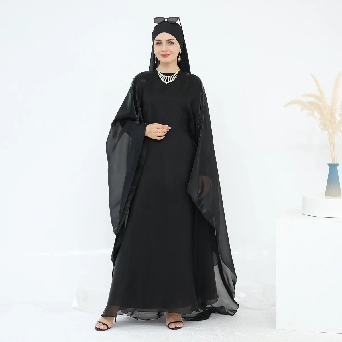 Modest Luxury Solid Color Robe Dress Set | Elegant Bell Sleeve Abaya (MA246) - Image 19