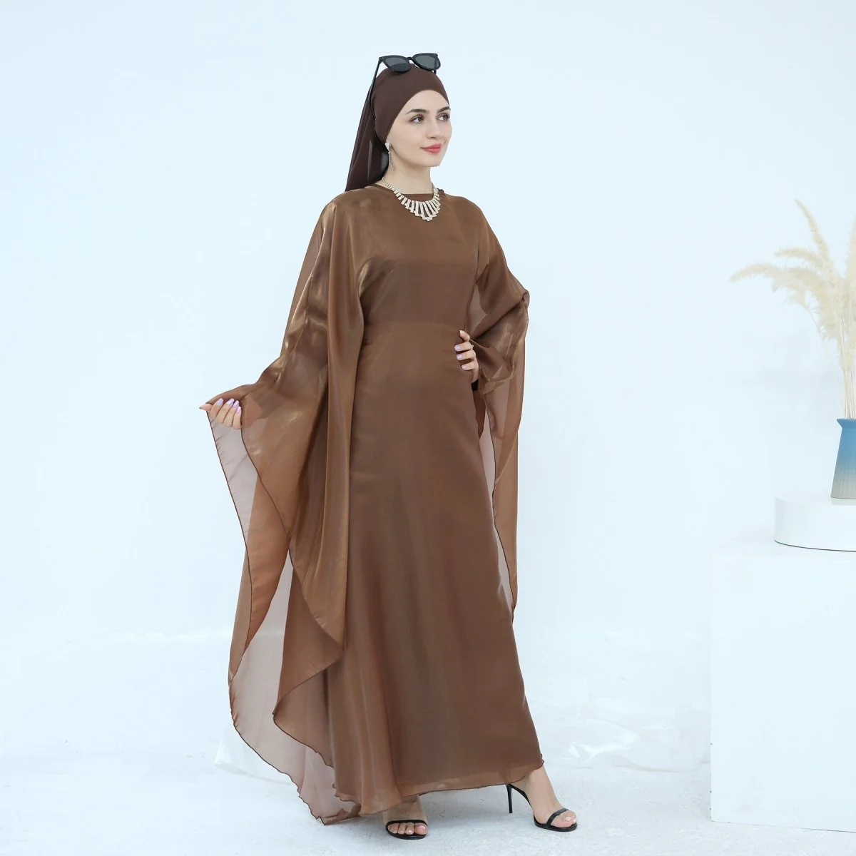 Modest Luxury Solid Color Robe Dress Set | Elegant Bell Sleeve Abaya (MA246) - Image 20