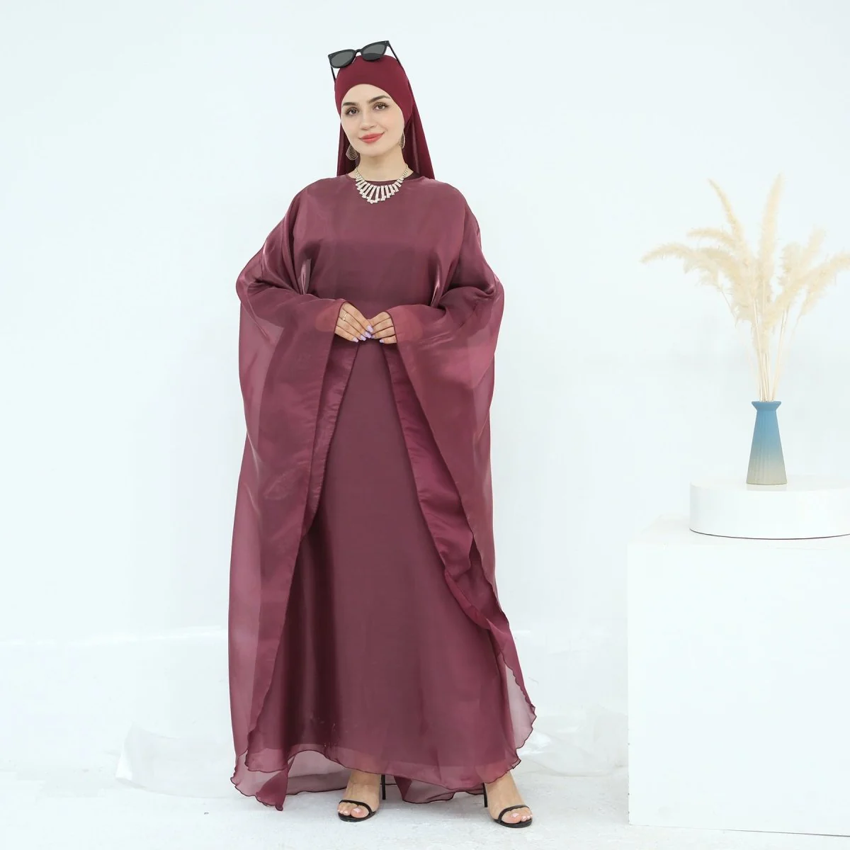Modest Luxury Solid Color Robe Dress Set | Elegant Bell Sleeve Abaya (MA246) - Image 21