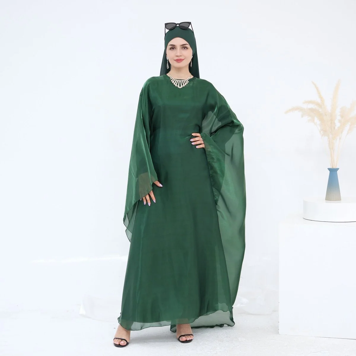 Modest Luxury Solid Color Robe Dress Set | Elegant Bell Sleeve Abaya (MA246) - Image 22