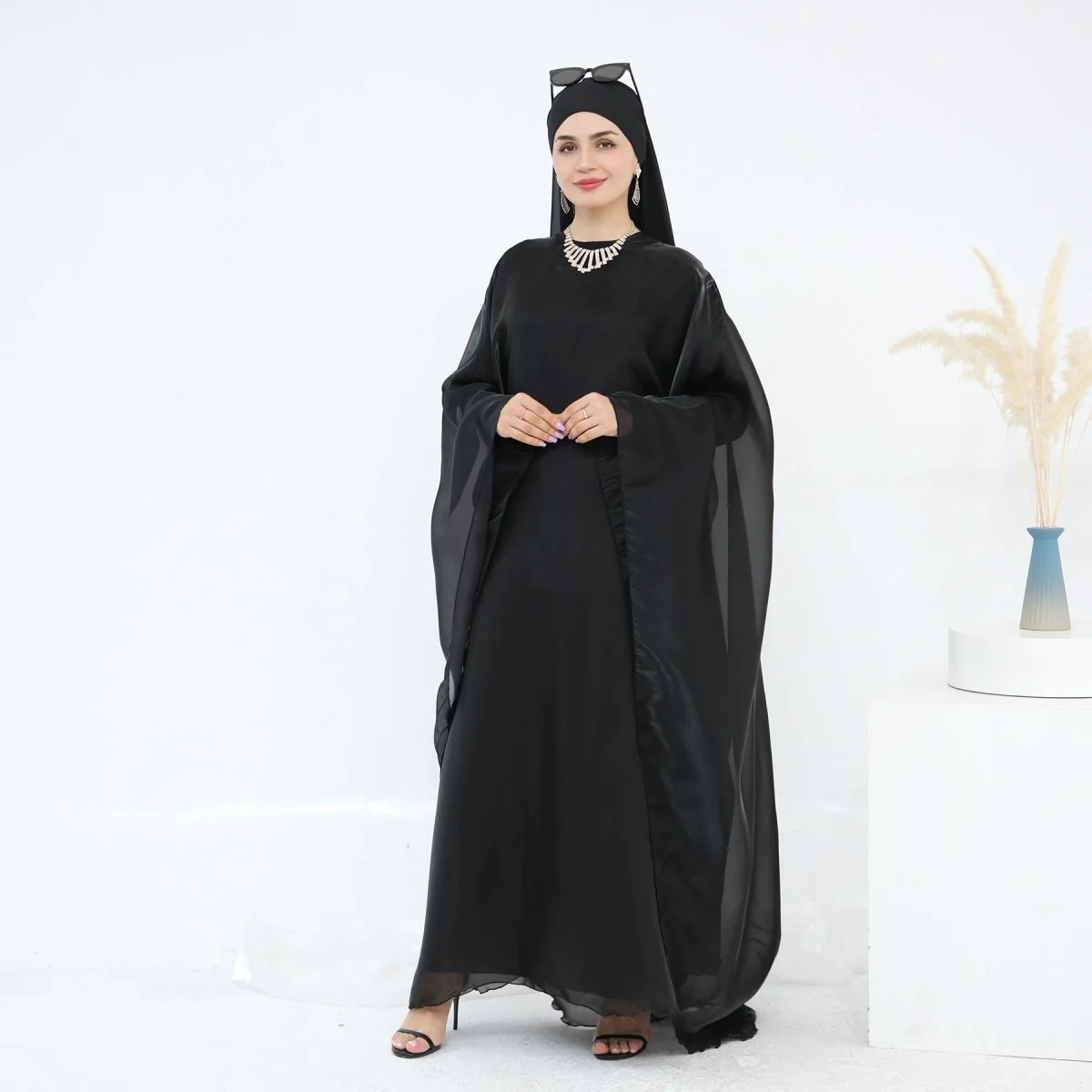 Modest Luxury Solid Color Robe Dress Set | Elegant Bell Sleeve Abaya (MA246) - Image 23