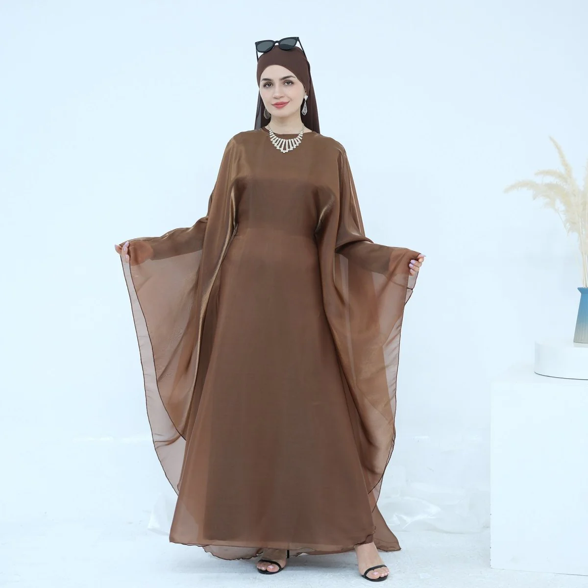 Modest Luxury Solid Color Robe Dress Set | Elegant Bell Sleeve Abaya (MA246) - Image 24