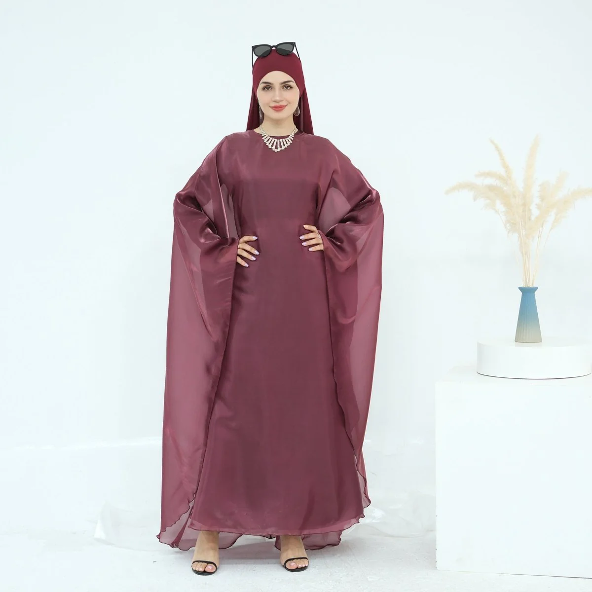 Modest Luxury Solid Color Robe Dress Set | Elegant Bell Sleeve Abaya (MA246) - Image 25