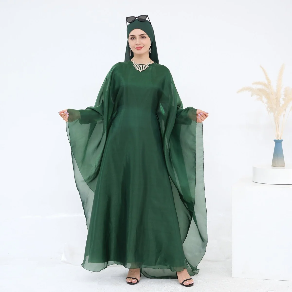 Modest Luxury Solid Color Robe Dress Set | Elegant Bell Sleeve Abaya (MA246) - Image 26