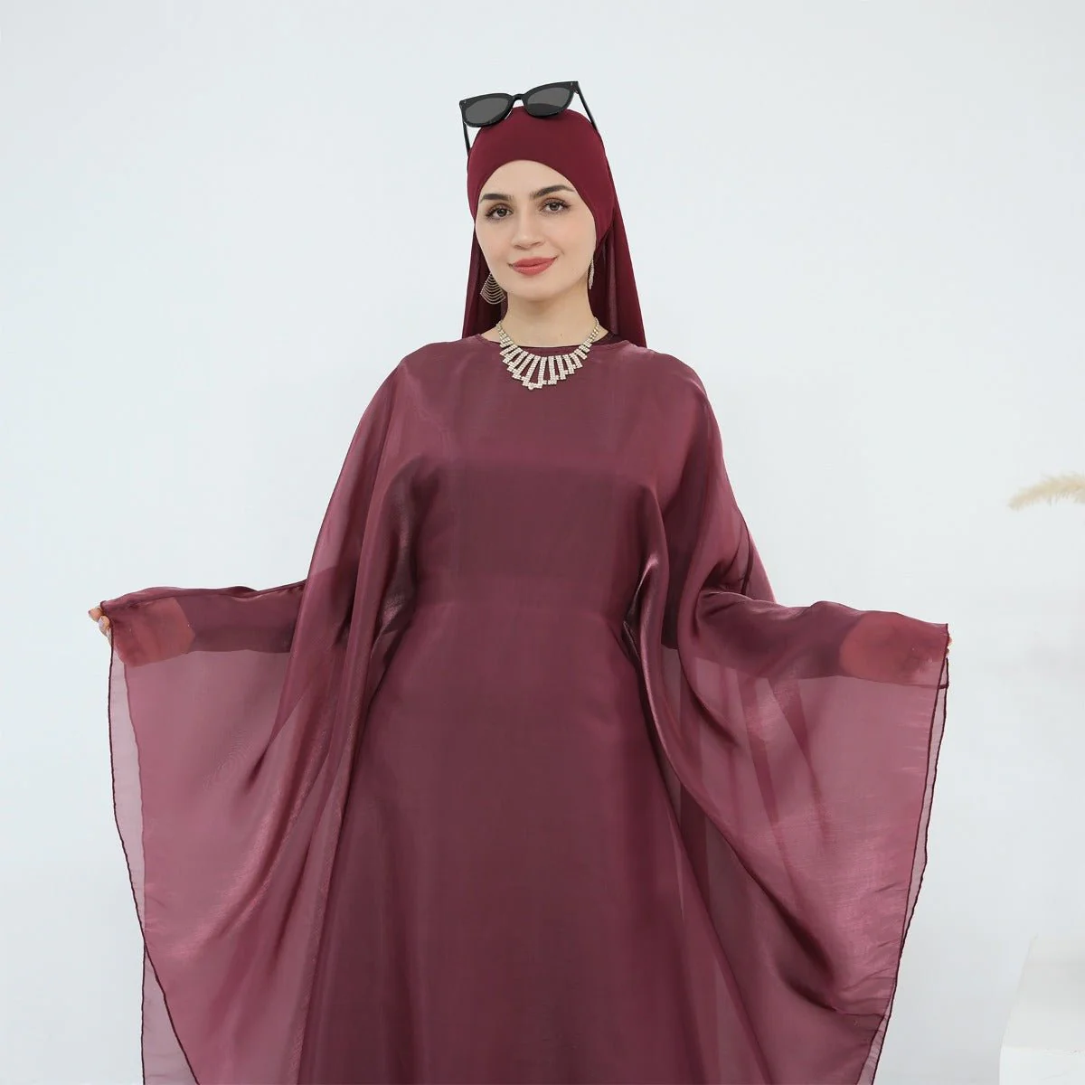 Modest Luxury Solid Color Robe Dress Set | Elegant Bell Sleeve Abaya (MA246) - Image 5