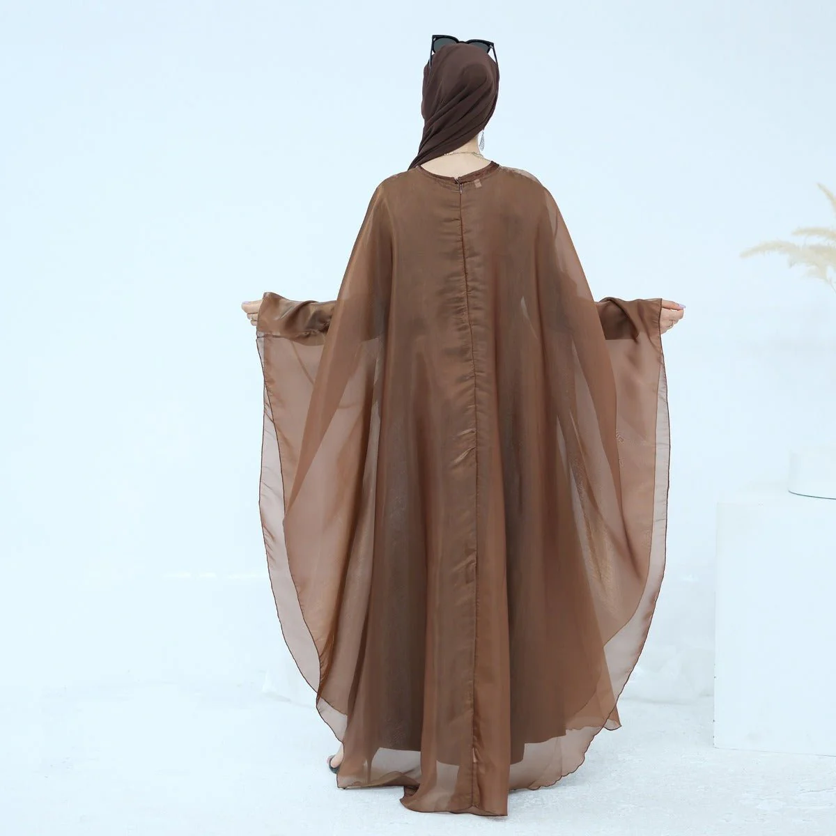 Modest Luxury Solid Color Robe Dress Set | Elegant Bell Sleeve Abaya (MA246) - Image 9
