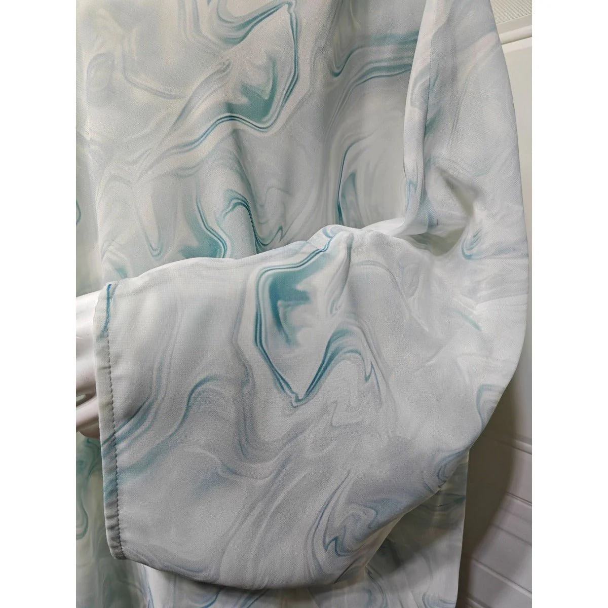 Modest Luxury Spring/Summer Ocean Breeze Abaya Set | Water Ripple Print Chiffon Cardigan with Matching Hijab (MOA176) - Image 7