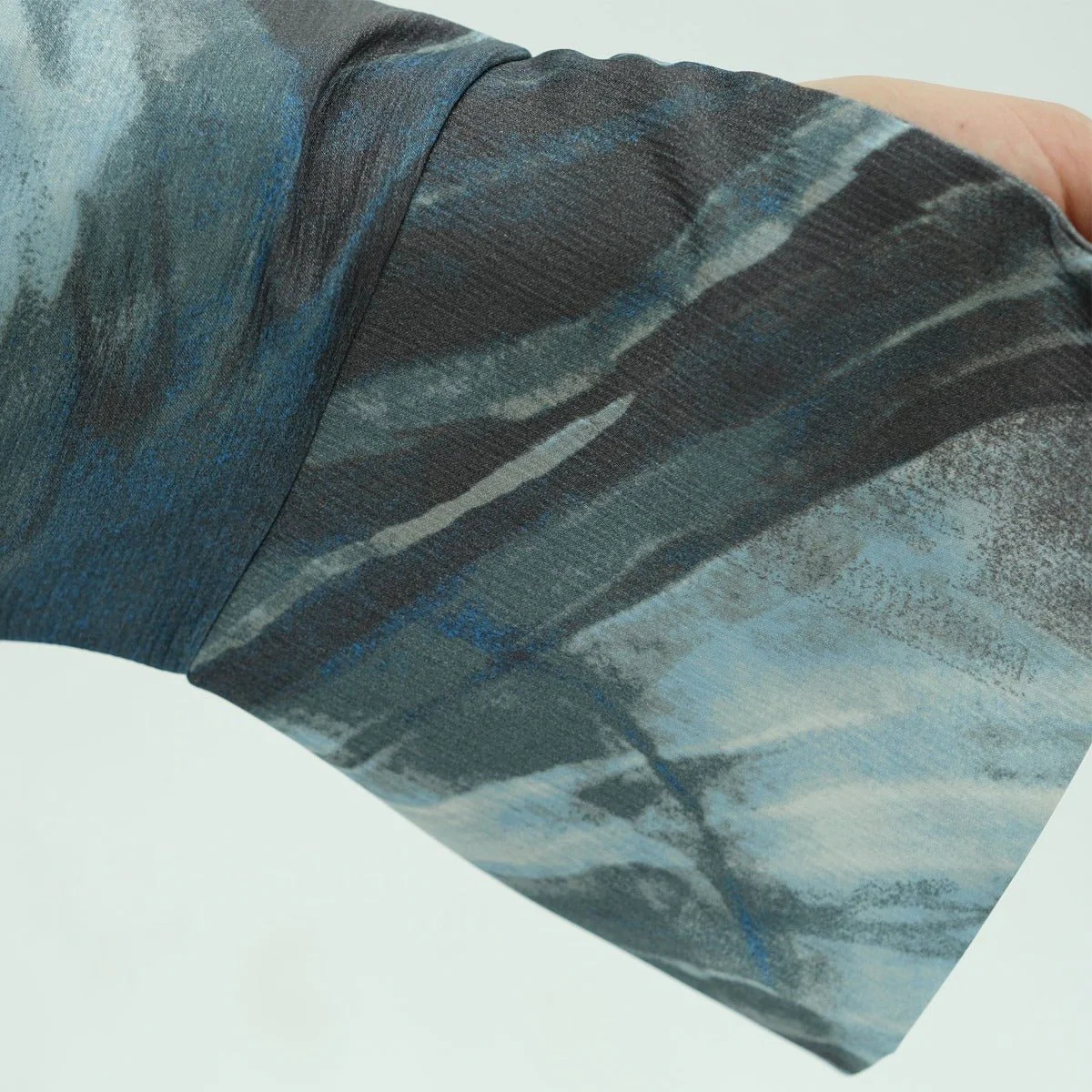 Modest Luxury Watercolor Print Cardigan Abaya | Blue-Grey Abstract Art Robe with Flowing Silhouette (MOA172) - Image 9