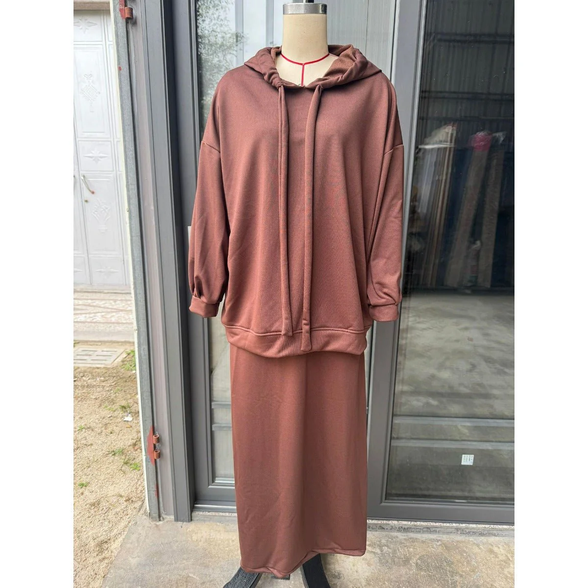 Modest Muslim Casual Wear Hooded Set | Long Sleeve Jacket & Maxi Skirt (MS095) - Image 10