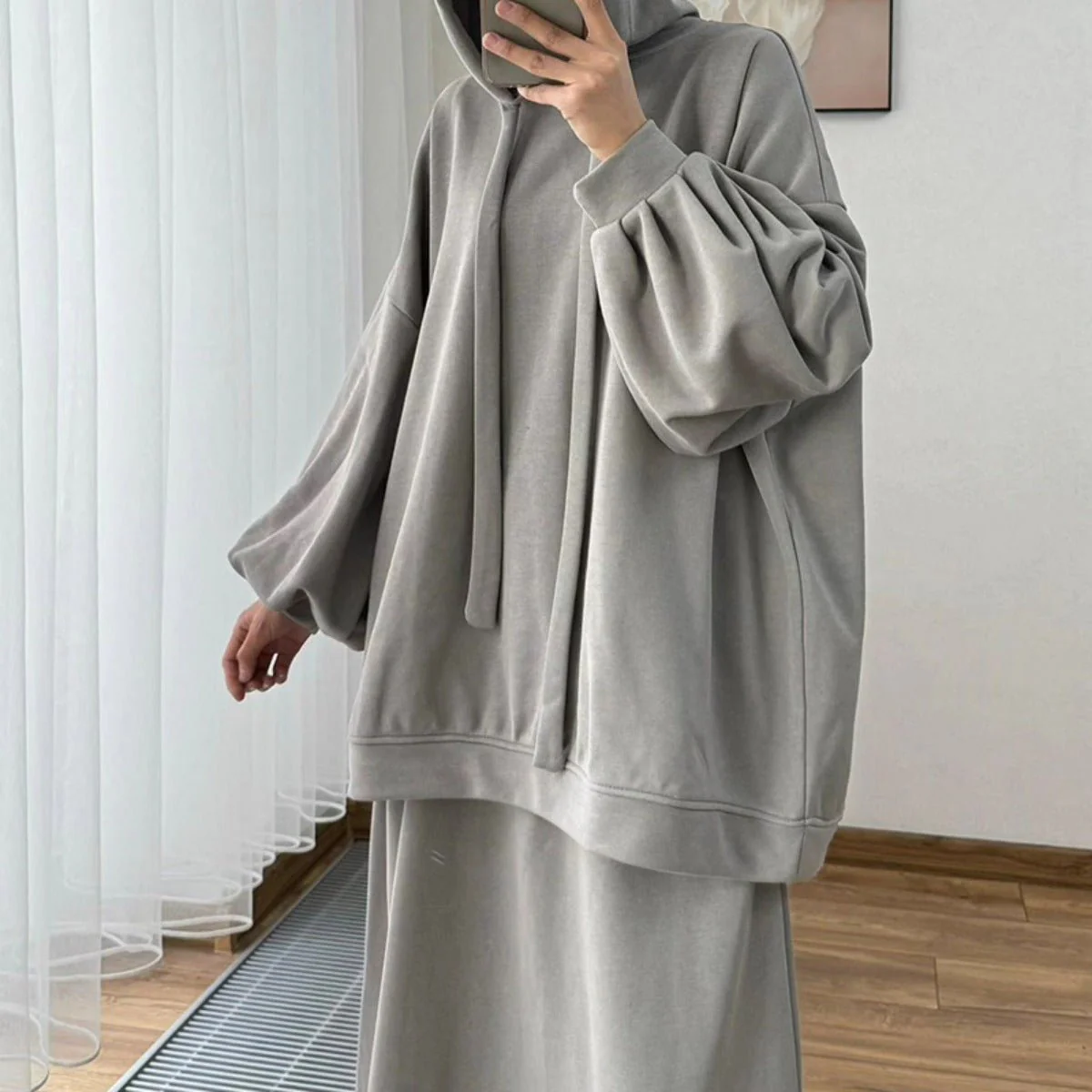 Modest Muslim Casual Wear Hooded Set | Long Sleeve Jacket & Maxi Skirt (MS095) - Image 19