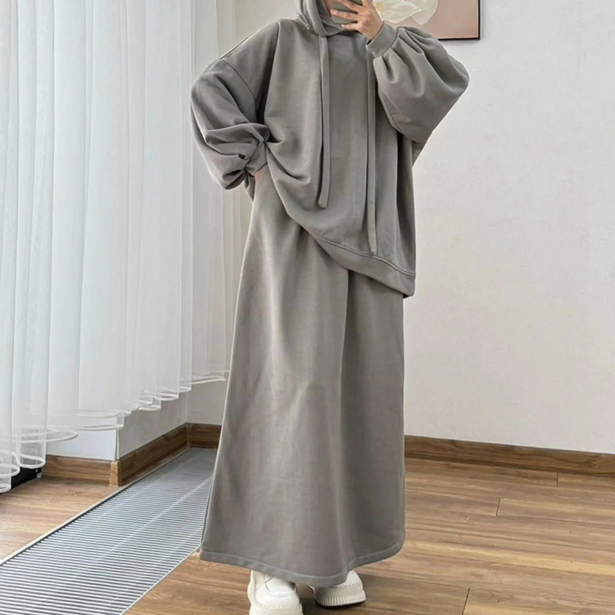 Modest Muslim Casual Wear Hooded Set | Long Sleeve Jacket & Maxi Skirt (MS095) - Image 20