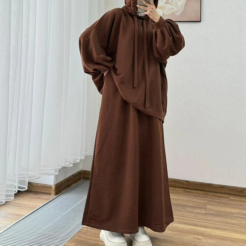 Modest Muslim Casual Wear Hooded Set | Long Sleeve Jacket & Maxi Skirt (MS095) - Image 21